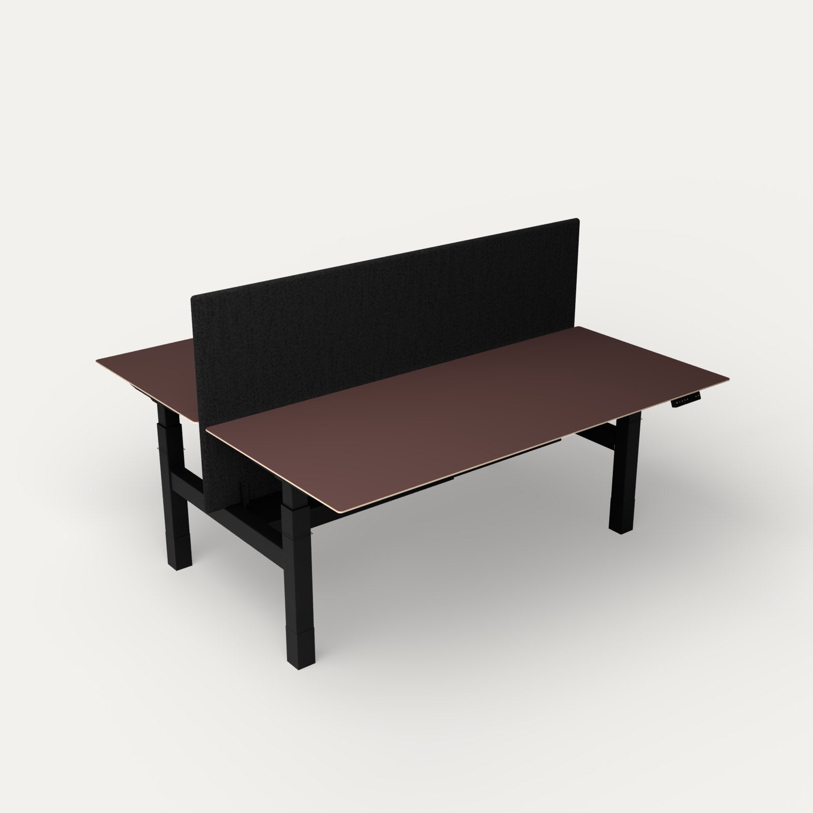 Stadesk Duo in burgundy, twee bladen rug aan rug met een scherm ertussen